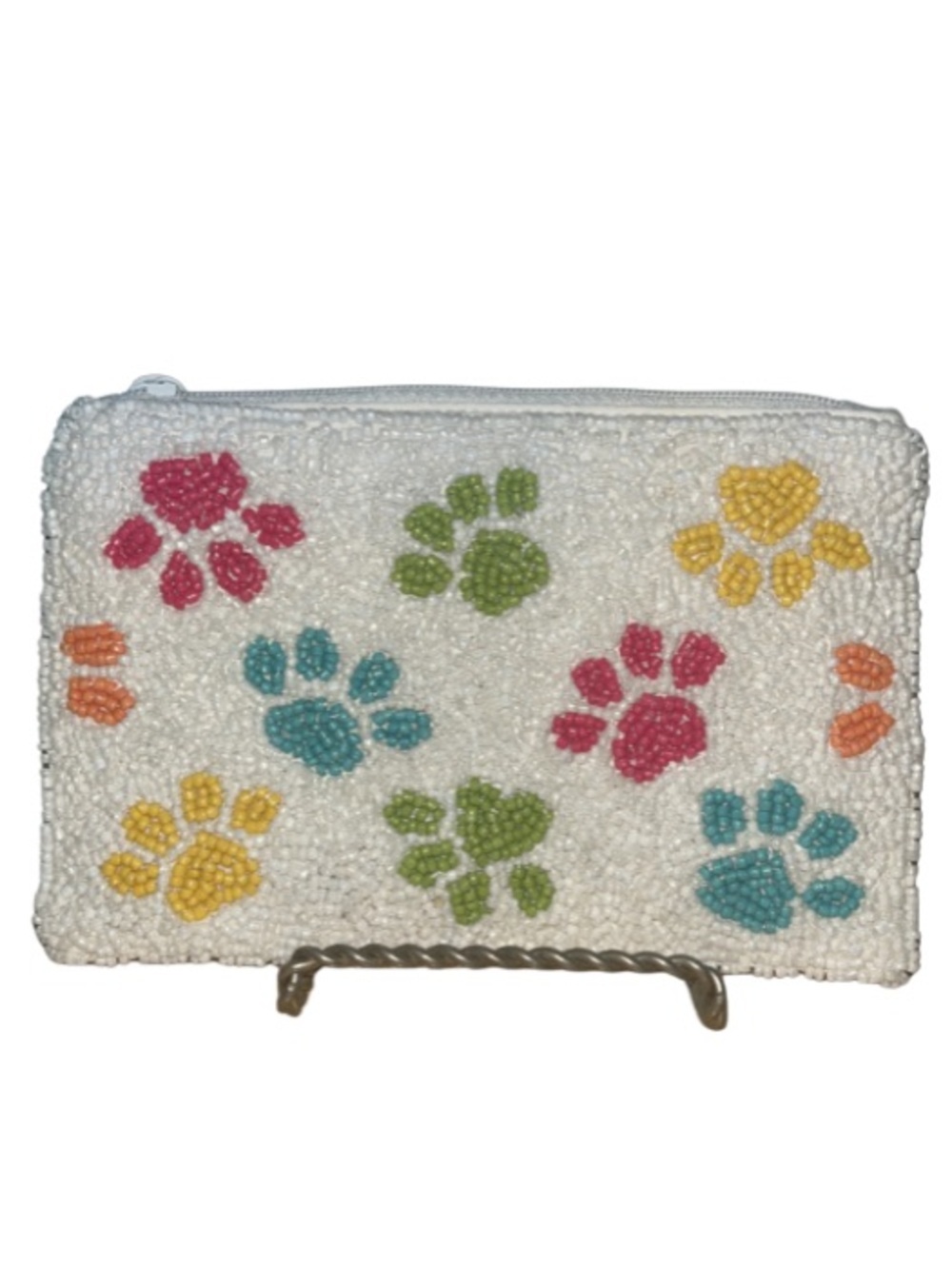 Dog Mom Boho Beaded Paw Print Coin Pouch, NWOT